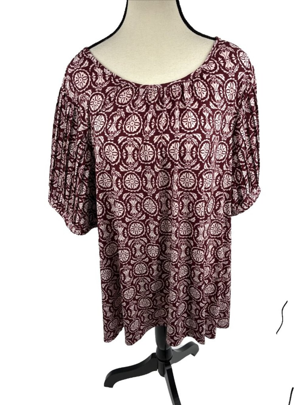 Lane Bryant Womens Blouse 22/24 Red White Floral Peasant Top Plus Size